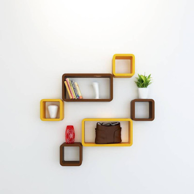 

Decorasia Brown & Yellow Cube Shape MDF Wall Shelf(Number of Shelves - 6, Yellow, Brown)
