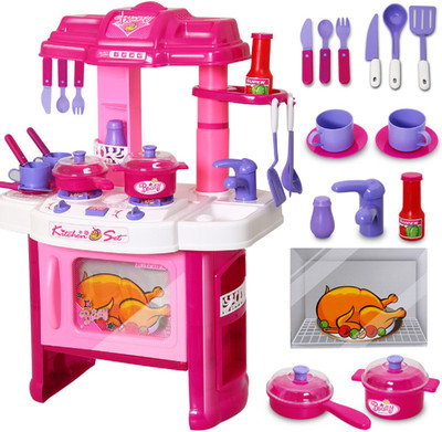 

Emob Big Size 30 pcs Luxury Battery Operated Portable Kitchen Cookware Set Toy with Light and Sound