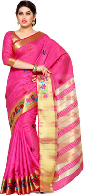 MIMOSA Embroidered Kanjivaram Tussar Silk Saree(Pink)