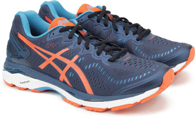 

Asics GEL-KAYANO 23 Running Shoes For Men(Blue, Pd/fm orng/bl jl