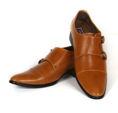 

C Comfort Genuine Leather Shoes Tan Monk Strap For Men(Tan