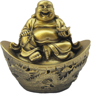 

Kraft Village 100% Original Laughing Buddha for Wealth and Happiness Decorative Showpiece - 10 cm(Polyresin, Green)