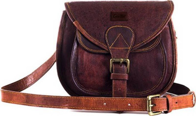 

CraftShades Girls Casual Brown Genuine Leather Sling Bag