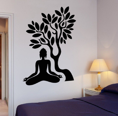 Asmi Collections 150 cm Meditating Buddha under a Tree Removable Sticker(Pack of 1)