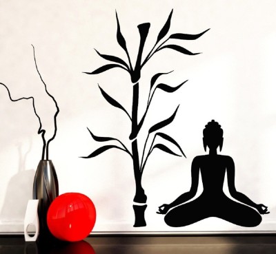 Asmi Collections 120 cm Beautiful Black Meditating God Buddha Bamboo Tree Removable Sticker(Pack of 1)