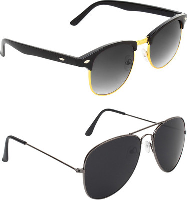 ABNER Clubmaster, Aviator Sunglasses(For Men & Women, Black, Black)