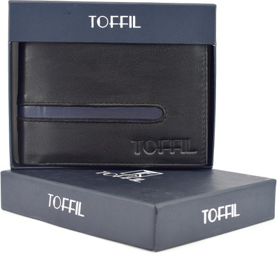 

TOFFIL Men Black Genuine Leather Wallet(6 Card Slots), Midnight black
