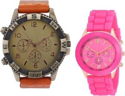 declasse Geneva chronograph pattern orange direction men watch with pink party wear women Watch  - For Couple   Watches  (Declasse)