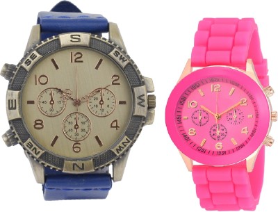 COSMIC Geneva chronograph pattern blue direction men watch with pink party wear women Watch  - For Couple   Watches  (COSMIC)