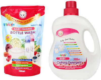 

Farlin Farlin Anti-Bacterial Baby Liquid Cleanser (700ml) & Liquid Detergent (1000ml) Combo Pack(White)