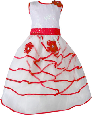 AD & AV Girls Midi/Knee Length Party Dress(White, Sleeveless)