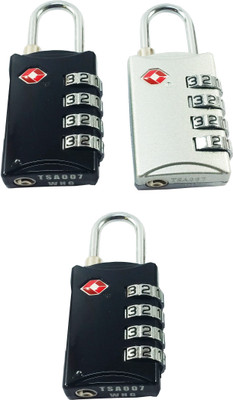 

DOCOSS DOCOSS -USA TSA-309-Set Of 3- Approved 4 Digit Bag luggage Number Resettable Pad locks For International Travelling Combination Lock(Black, Silver)