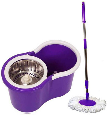 

Megalite Mop Wet & Dry Mop Stainless Steel wringer 360 degree rotating mop with 2 mop heads Mop Set (Built in Wringer) Mop Set