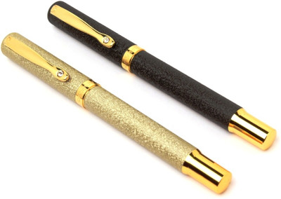 Ledos (Pack of 2) Jewel Designer Fountain Pen Laquar black & Golden Pen Gift Set(Pack of 2, Ink Color - converter mechanism)