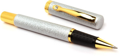 Ledos JEWEL DESIGNER MARBLED SILVER WITH GOLDEN TRIMS NEW Roller Ball Pen(Ink Color - Blue)