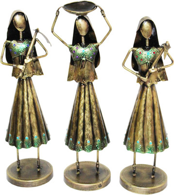 

Glorious_M Mewar Farmer Ladies set of 3 for showpiece Decorative Showpiece - 38 cm(Iron, Multicolor)