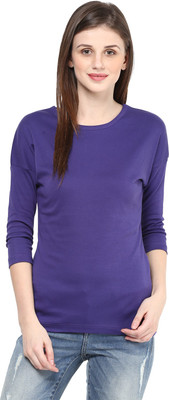 

Hypernation Solid Women's Round Neck Purple T-Shirt