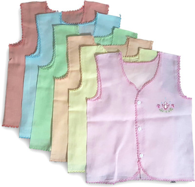 

FeatherTouchKids Baby Jabla top combo set of 6, plain multicolour, sleeveless, cotton(Multicolor)