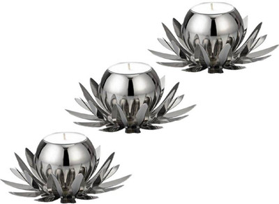 

Sayee Diwali Secpical Lotus Stainless Steel Double Wall Candle Candle(Silver, Pack of 3)