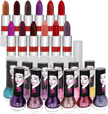 Adbeni Girls Style Budgut Beauty Combo 12 Color Nail Paint & 12 Lipstick(Set of 24)