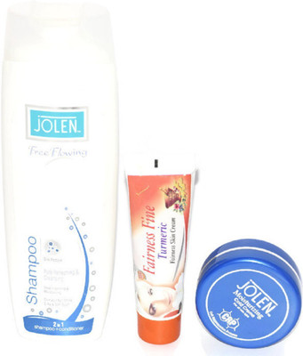 

Jolen WOMEN FACE AND HAIR COMBO WITHSHAMPOO ,MOISTURIZING CREME AND FAIRNESS CREME SET OF 3(Set of 3)