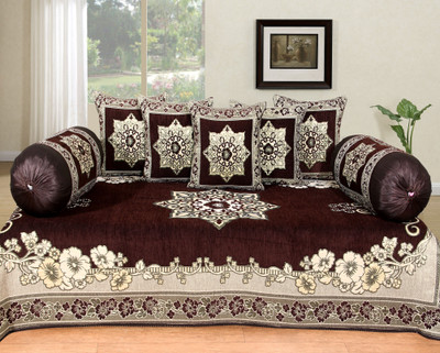 Countingbeds Chenille Floral Diwan Set(Brown)