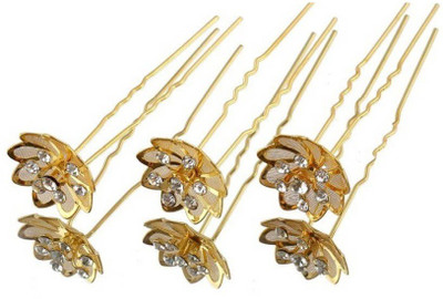 

Personal Care Rich and Royale Diamond Studded Gold Plated Flowery Juda U Fashioner Hair Pin, Hair Accessory Set, Back Pin (Gold) Premium Hair Pin(Gold)