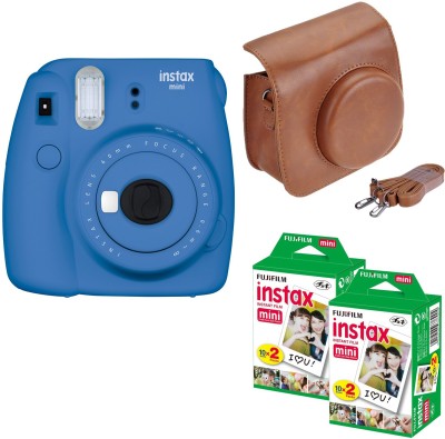Fujifilm Mini 9 Cobalt Blue with Brown Case and 40 Shots Instant Camera(Blue)   Camera  (Fujifilm)