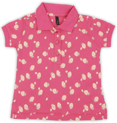 

United Colors of Benetton Girls Printed Cotton T Shirt(Pink, Pack of 1, 904