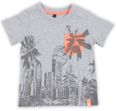 United Colors of Benetton Boys Printed Cotton T Shirt(Grey, Pack of 1, 501