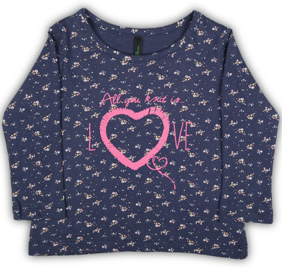 

United Colors of Benetton Girls Printed Cotton T Shirt(Blue, Pack of 1, 901