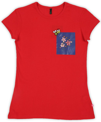 

United Colors of Benetton Girls Graphic Print Cotton T Shirt(Red, Pack of 1, K11