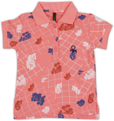 

United Colors of Benetton Girls Floral Print Cotton T Shirt(Pink, Pack of 1, 901