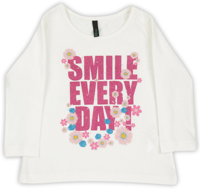 

United Colors of Benetton Girls Printed Cotton T Shirt(White, Pack of 1, K44