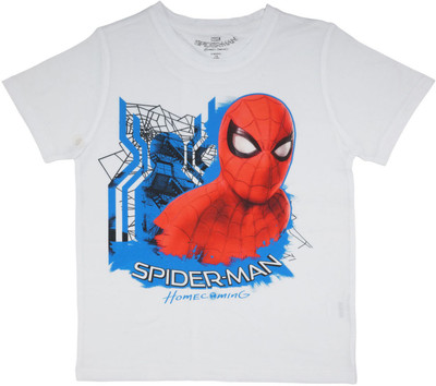 Spiderman Boys Printed Polycotton T Shirt(White, Pack of 1)