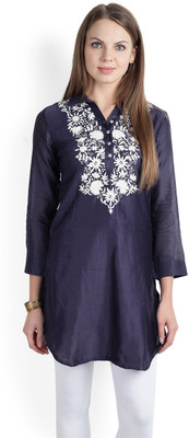 BIBA Women Embroidered Straight Kurta(Purple)