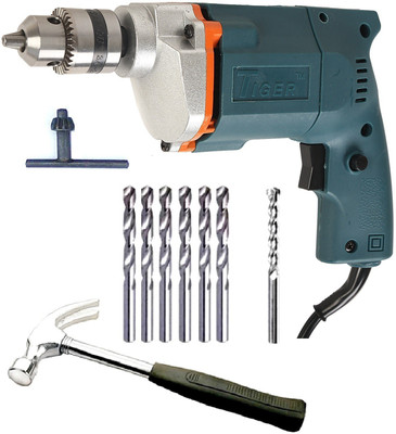 TIGER 10mm Drill Machine With 6 HSS Bits, 1 Masonry Drill Bit And 1 Hammer Power & Hand Tool Kit(9 Tools)