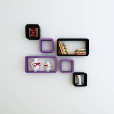 

Decorasia Black & Purple Cube Shape MDF Wall Shelf(Number of Shelves - 6, Black, Purple)