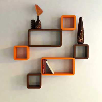 

Decorasia Brown & Orange Cube Shape MDF Wall Shelf(Number of Shelves - 6, Brown, Orange)