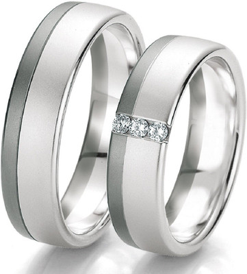 SILVERISH Forever Love Matching Ring For Him And Her Alloy Cubic Zirconia Rhodium Plated Ring Set