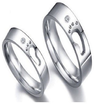 SILVERISH Forever Love Matching Ring For Him And Her Alloy Cubic Zirconia Rhodium Plated Ring Set