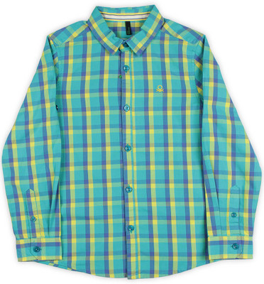 

United Colors of Benetton. Baby Boys Checkered Casual Yellow, Blue Shirt, 904