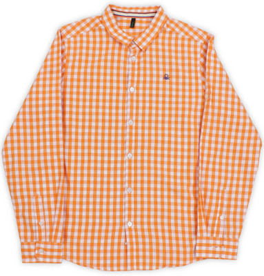 

United Colors of Benetton Boys Checkered Casual White, Orange Shirt, 903