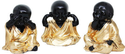 

Craft Junction Set of 3 Baby Monk Buddha Decorative Showpiece - 13 cm(Polyresin, Gold, Black)