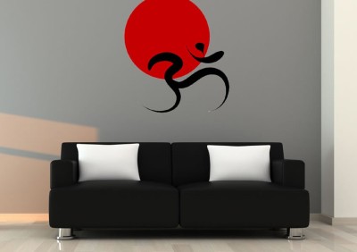 Asmi Collections 80 cm Auspicious Black OM in Red Sun Removable Sticker(Pack of 1)