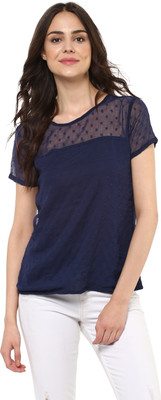 MAYRA Casual Half Sleeve Solid Women Blue Top