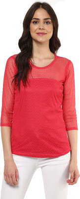 MAYRA Casual 3/4 Sleeve Solid Women Pink Top