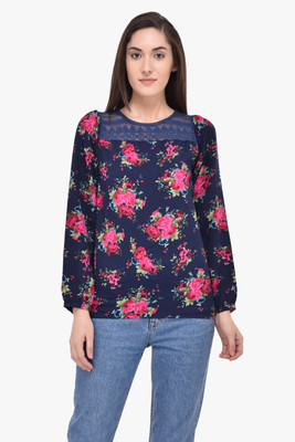 MAYRA Casual 3/4 Sleeve Printed Women Blue Top