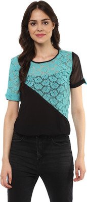 MAYRA Casual Half Sleeve Lace Women Light Blue, Black Top
