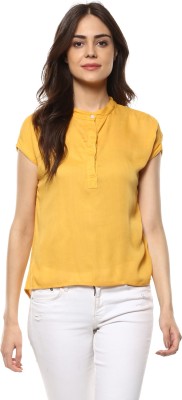 MAYRA Casual Short Sleeve Solid Women Yellow Top